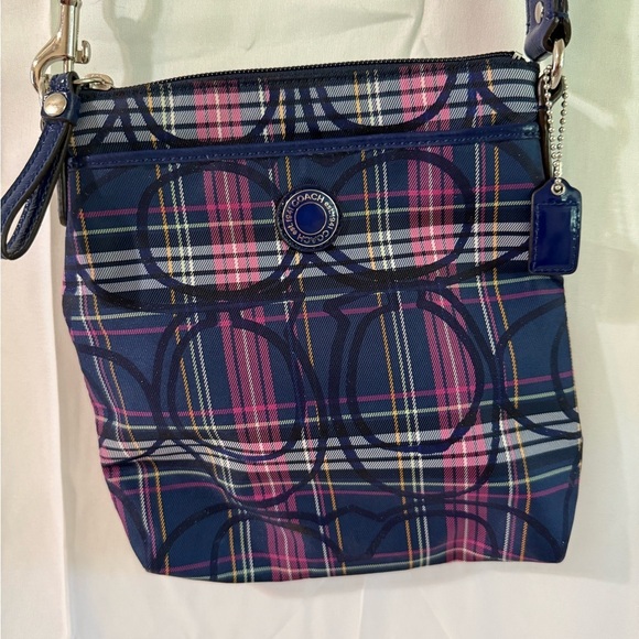 Plaid Crossbody Bag - Navy and Pink - Picture 2 of 5
